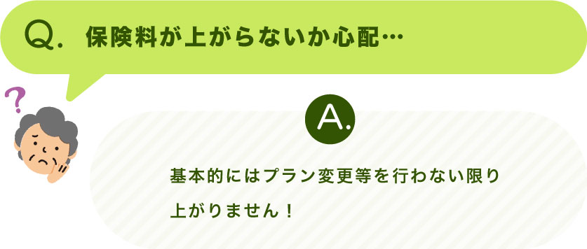 Q.保険料が上がらないか心配… A.基本的にはプラン変更等を行わない限り上がりません！