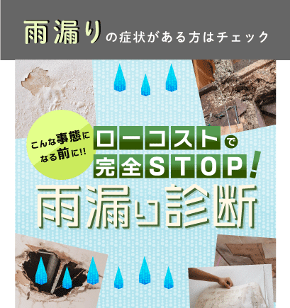 雨漏りの症状がある方はチェック! こんな事態になる前に! ローコストで完全STOP! 雨漏り診断