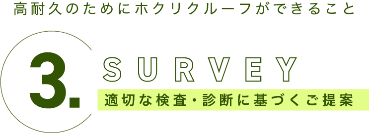 高耐久のためにホクリクルーフができること3. SURVEY　適切な検査・診断に基づくご提案