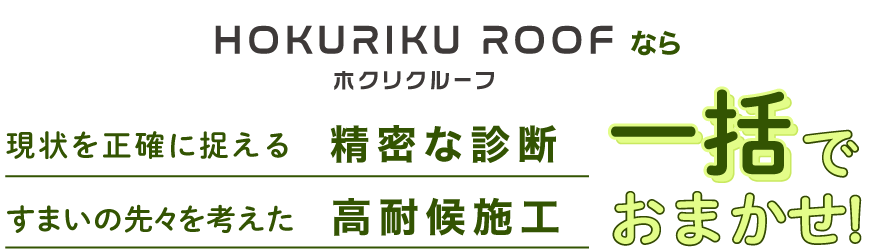 ホクリクルーフなら現状を正確に捉える精密な診断　すまいの先々を考えた高耐候施工　一括でおまかせ!