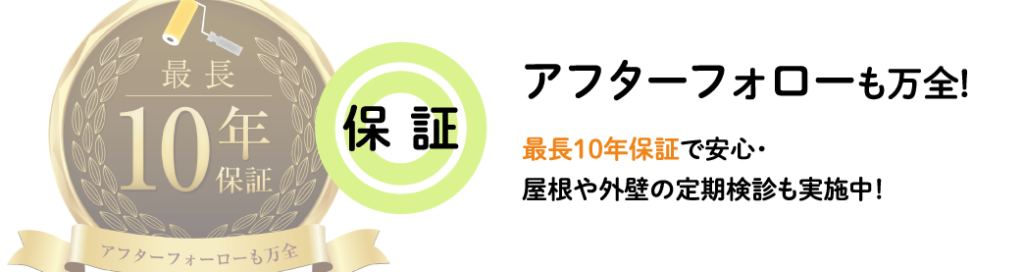 アフターフォローも万全! 最長10年保証で安心・ 屋根や外壁の定期検診も実施中！