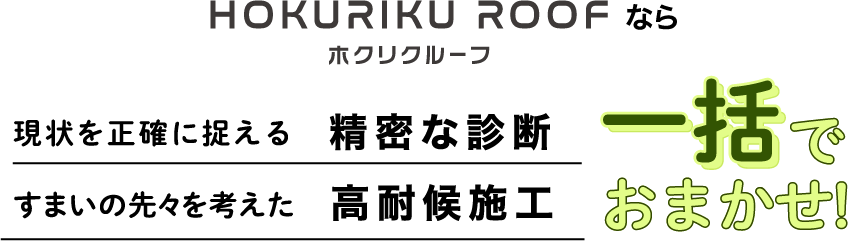ホクリクルーフなら現状を正確に捉える精密な診断　すまいの先々を考えた高耐候施工　一括でおまかせ!